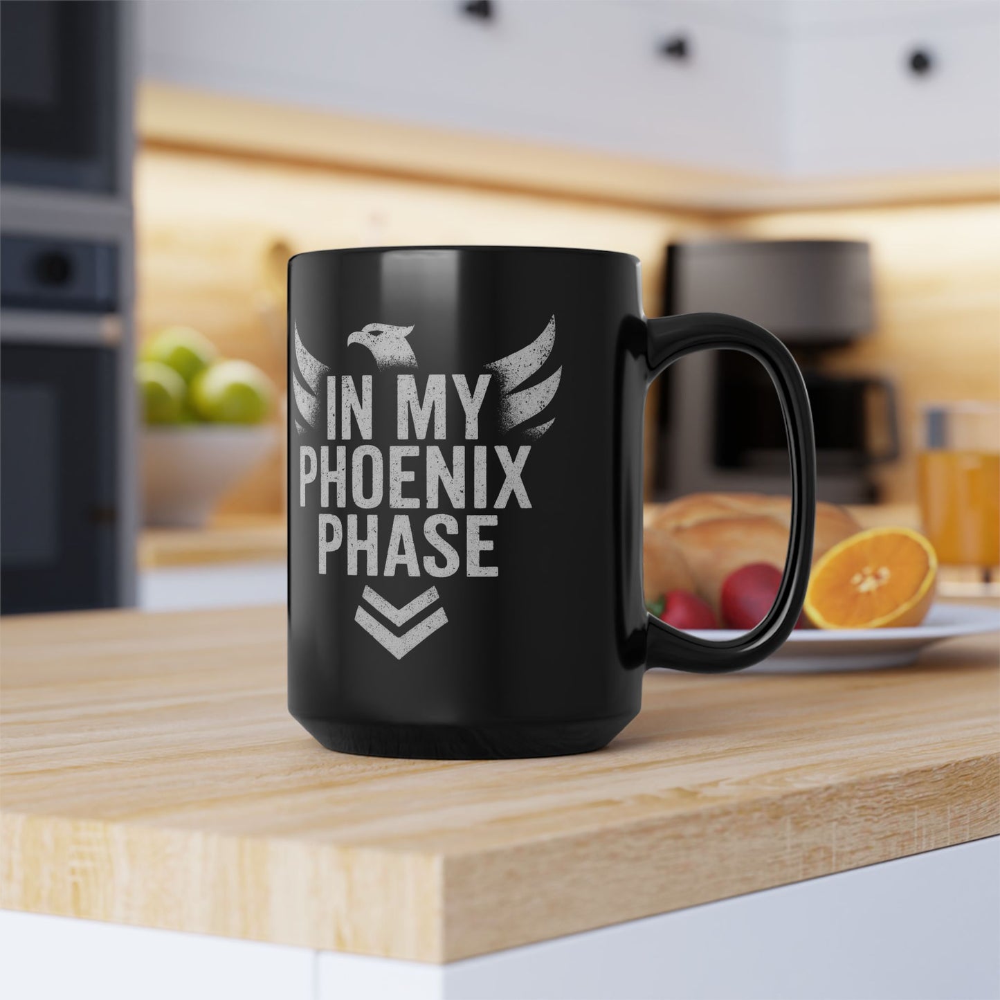 Phoenix Phase – Black Ceramic Coffee Mug 15oz | Keep Going Design Co.