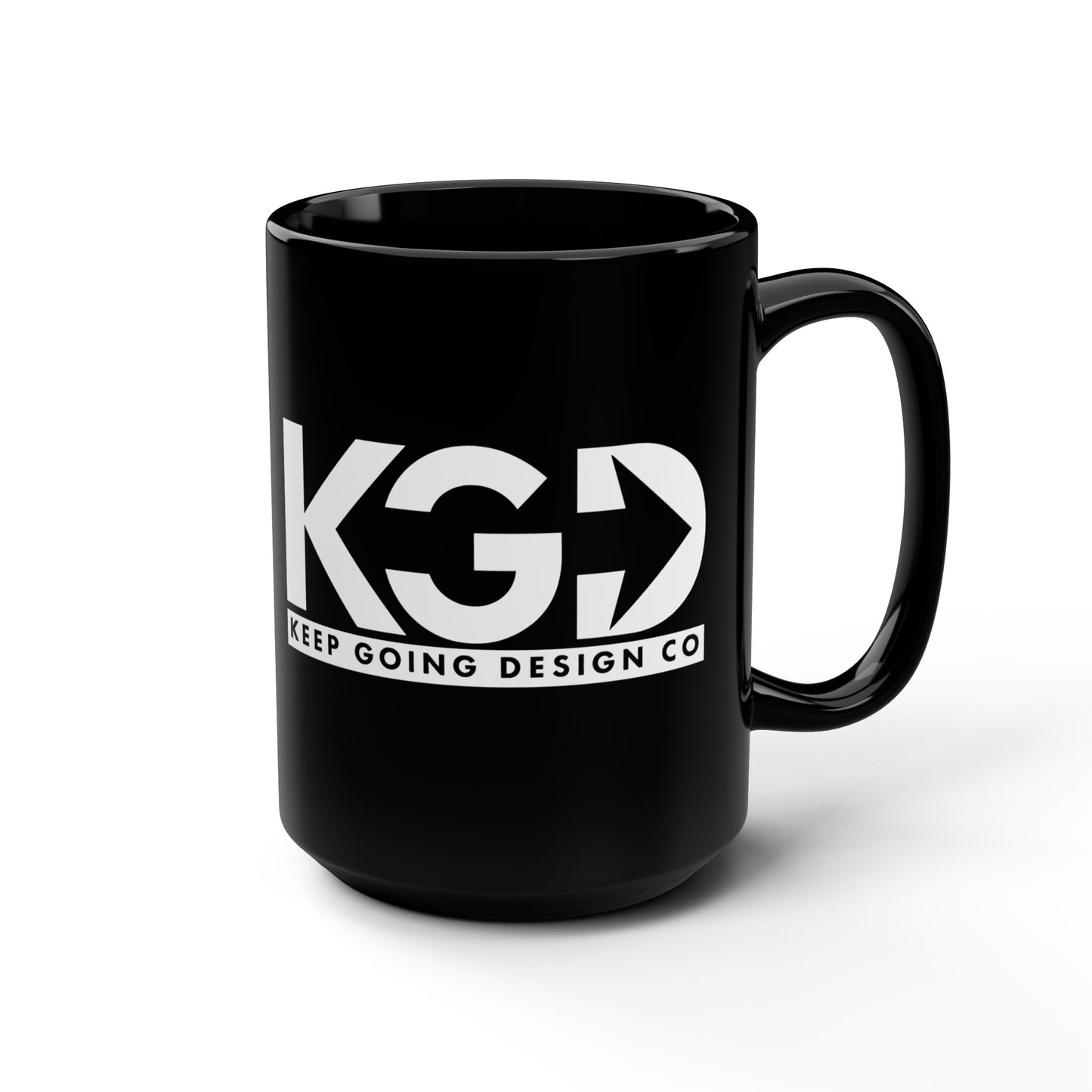 KGD Logo – Black Ceramic Coffee Mug 15oz | Keep Going Design Co.