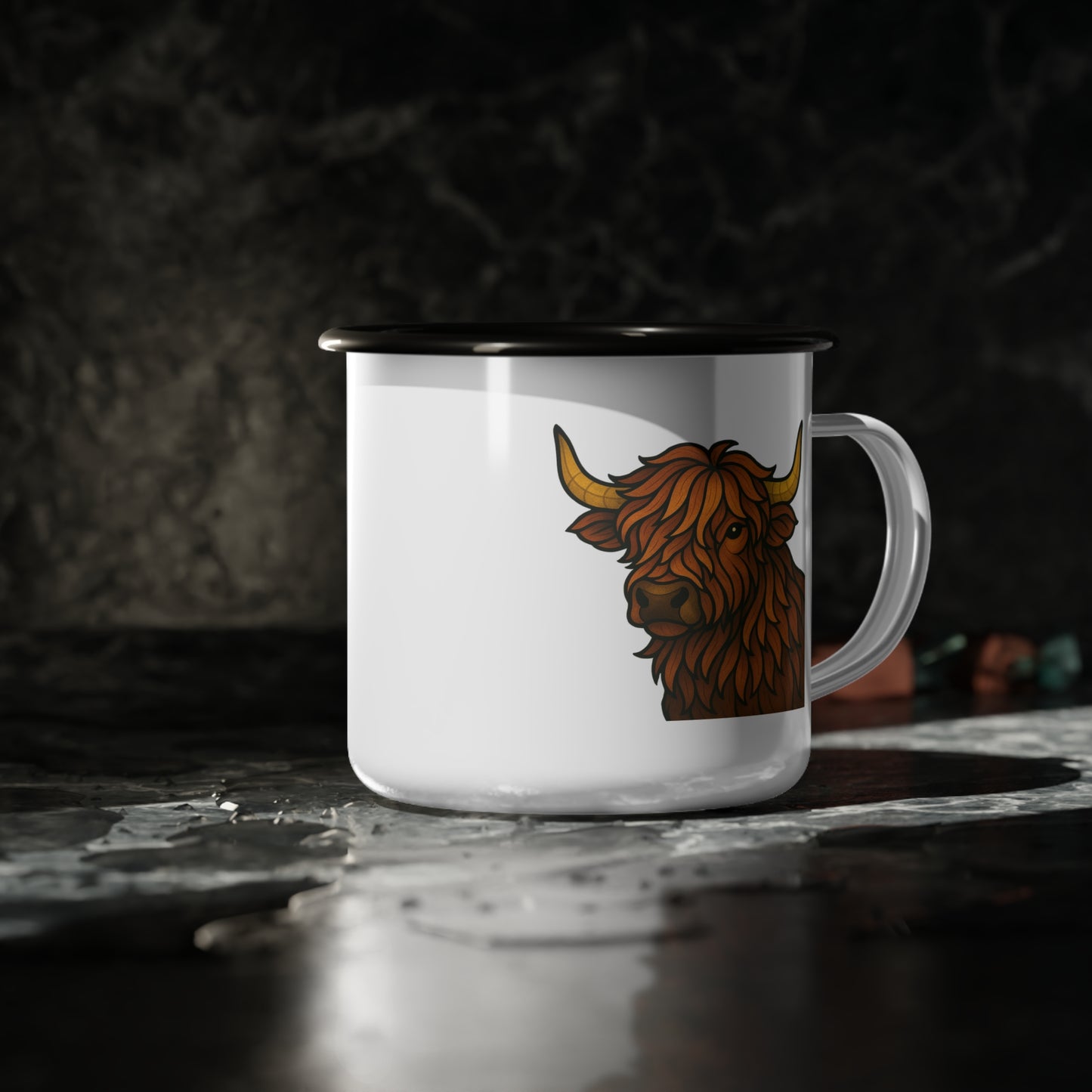 Fractured Nature – Highland Cow Enamel Camp Mug | Keep Going Design Co.