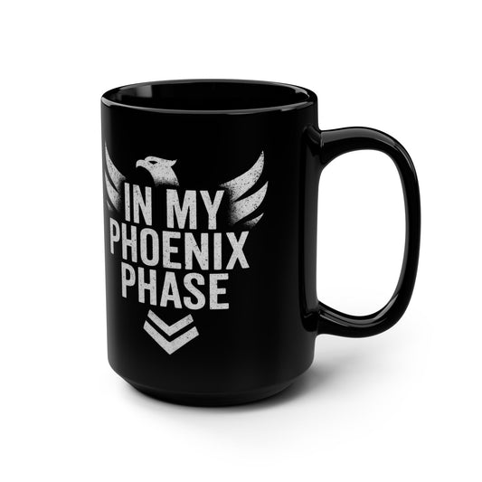 Phoenix Phase – Black Ceramic Coffee Mug 15oz | Keep Going Design Co.